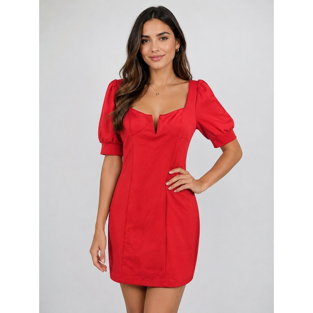 Forever 21 Red Puff Sleeve Sweetheart Neck Bodycon Mini Dress Size M NWT